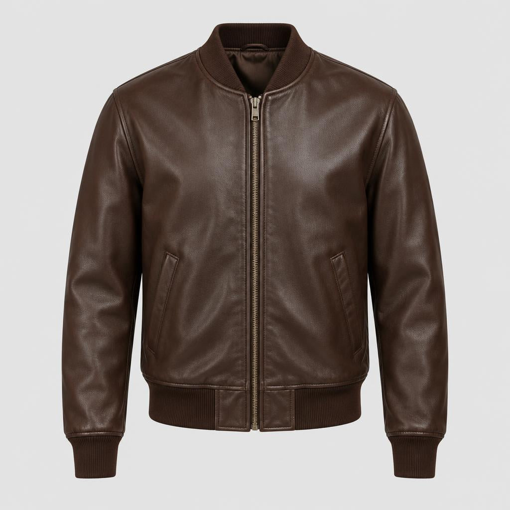 Campera Bomber de Cuero Marrón