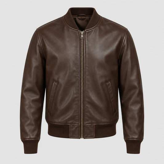 Campera Bomber de Cuero Marrón